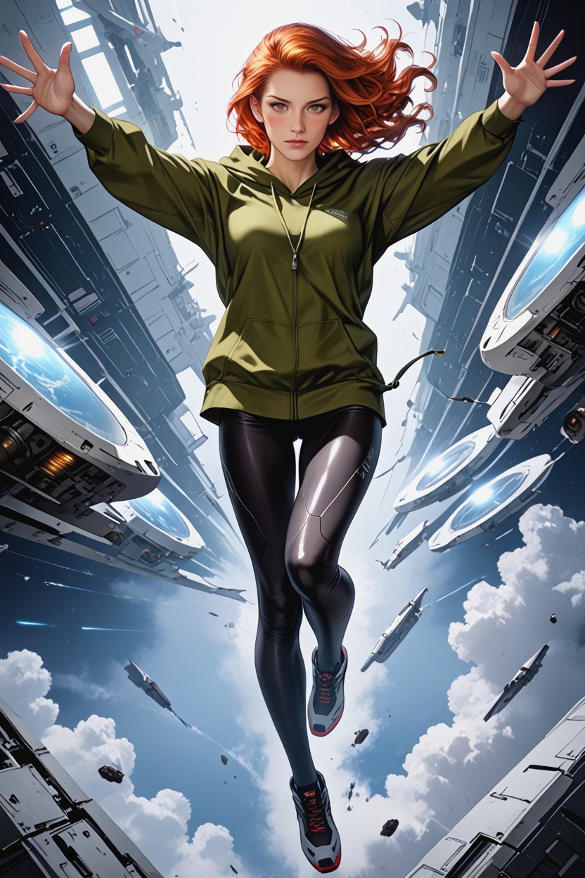 Oversized Green Hoodie, Spaceship, Ginger Hentai AI Porn