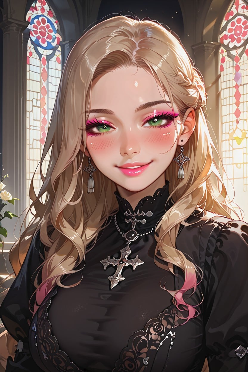 Happy, Castle Background, Blue Eye Makeup Hentai AI Porn
