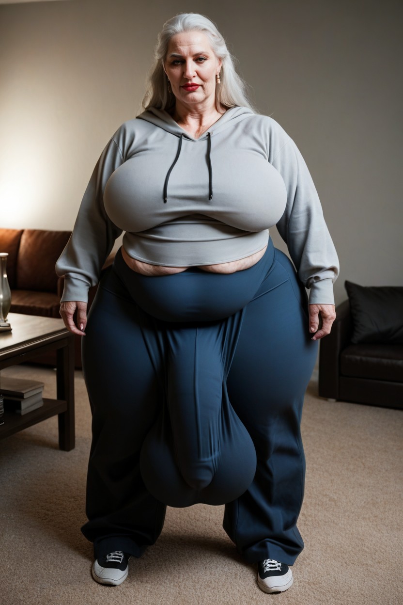 White Hair, Living Room, Long Pants AI Porn