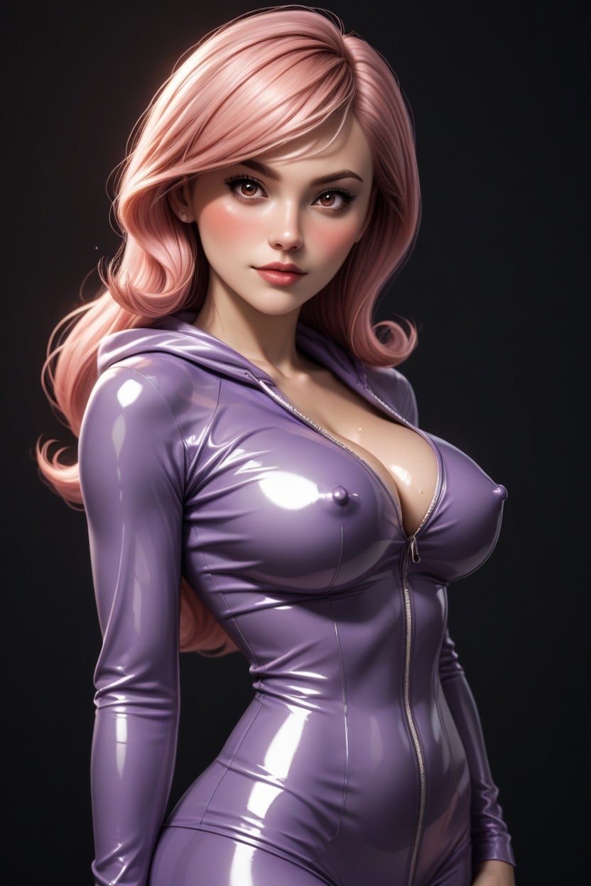 Front View, Boobs Close Up, Pink Hair Shemale AI Porn