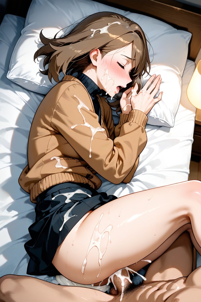 Black Turtleneck, Exaggerated Cum, Cum Covered Hentai AI Porn