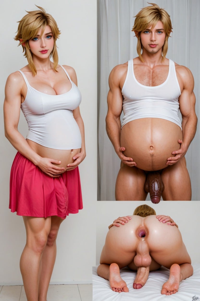Fit, Hyper Pregnant, Shy Face Shemale AI Porn