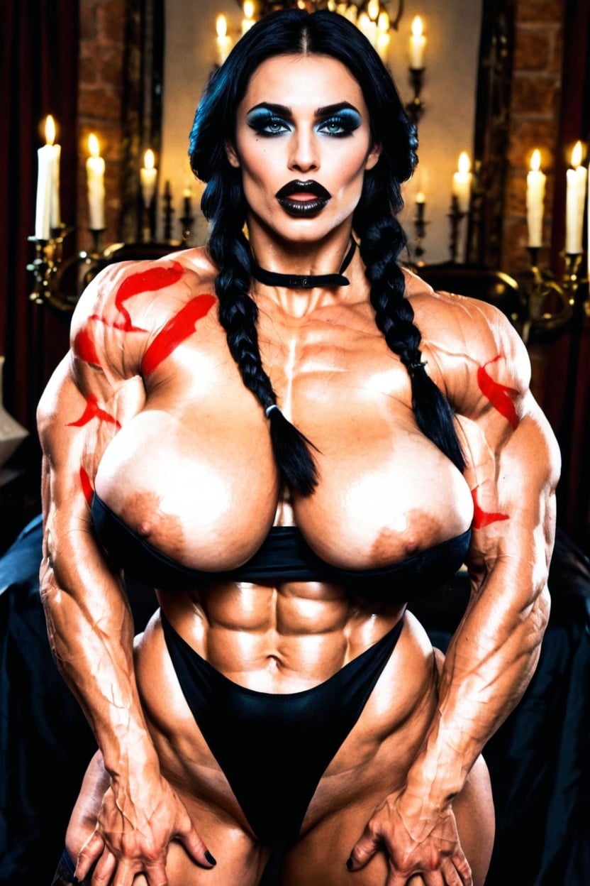 Super Muscular Legs, Hands On Sides Of Thighs, Black Nails AI Porn
