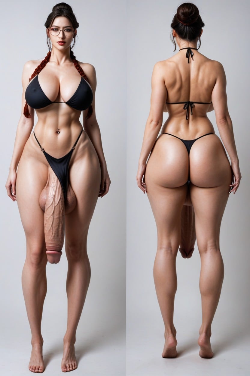 White Skin, Tall Standing Chinese Woman, Flaccid Shemale AI Porn