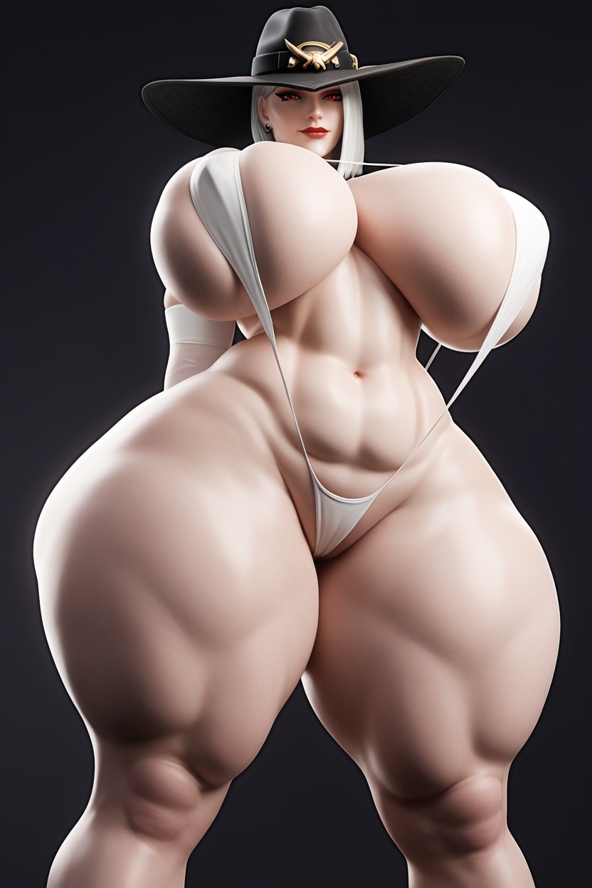 Super Sized Thighs, White Silk French Maid Elbow Gloves, Signature Ashe Overwatch Haircut AI Porn