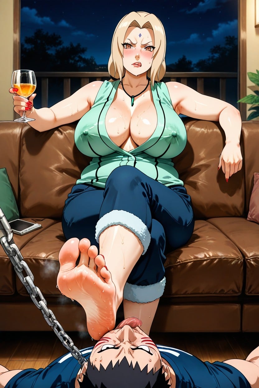 Barefoot, Perfect Toes, Tsunade Holding A Leash Hentai AI Porn