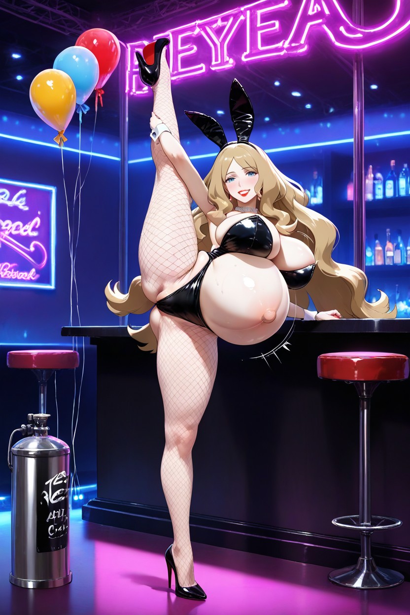Helium Cylinder, Strip Club, Leather Bunny Suit AI Porn