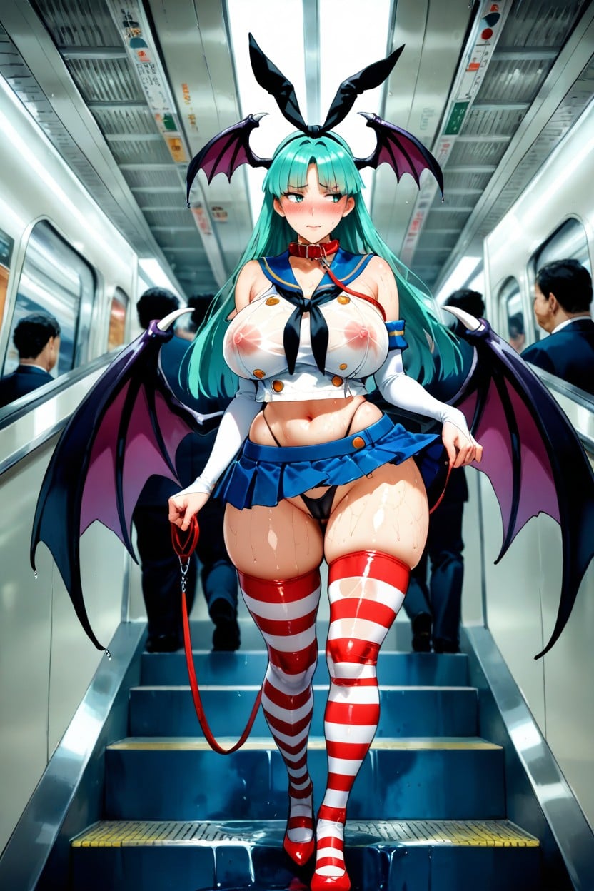 Morrigan Aensland, White And Blue Sailor Uniform, Large Breast Hentai AI Porn