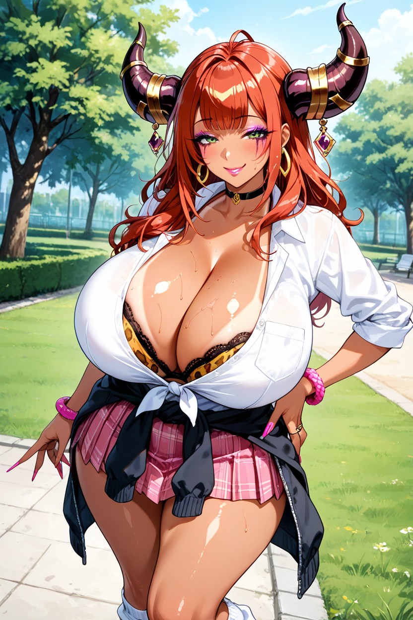 Bangs, Opaque White Dress Shirt, Cheerful Pose Hentai IA