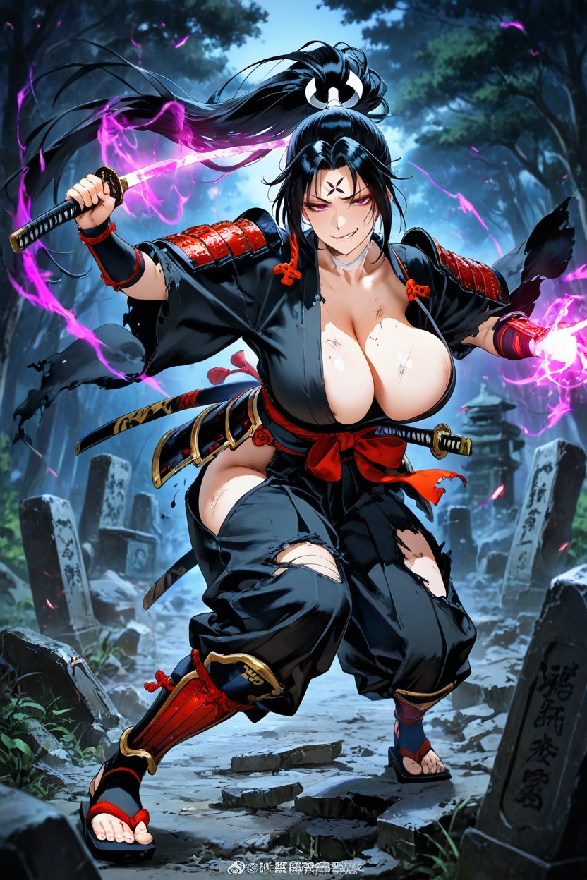 Black Hair, Dynamic, Broken Samurai Armor Hentai AI Porn