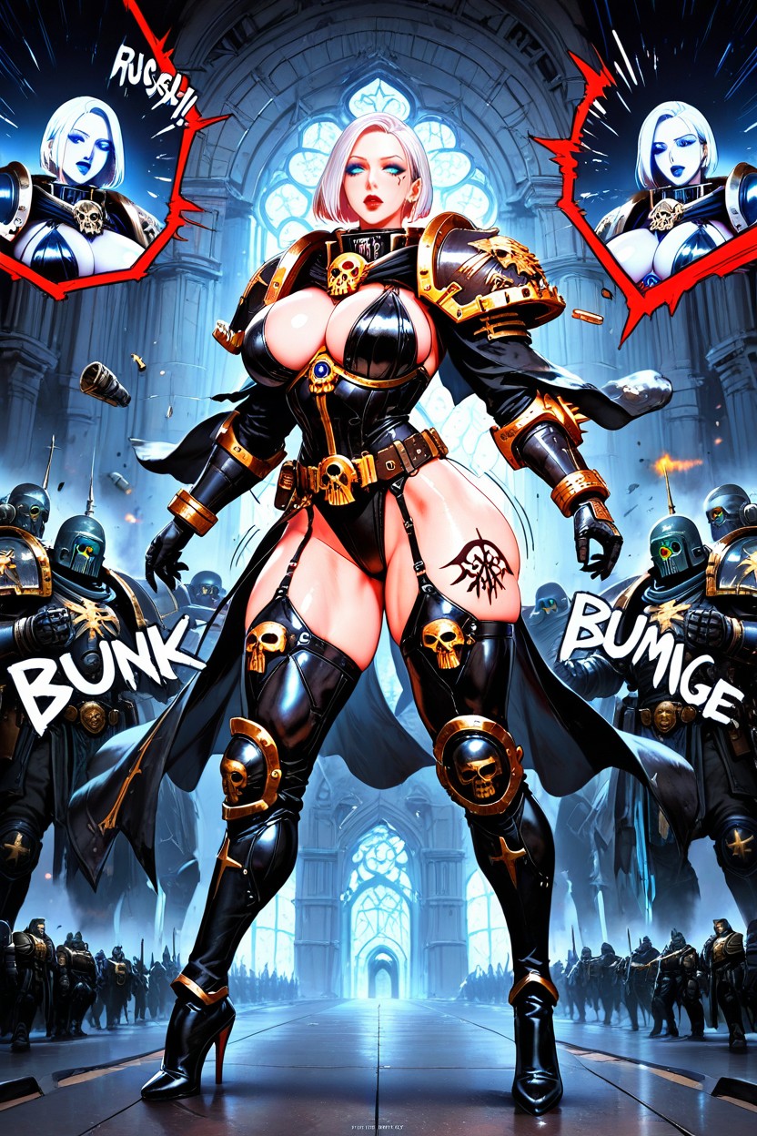 Bob Haircut, Wearing Black Gothic Armor And Stiletto Heels, Spaceship AI Porn