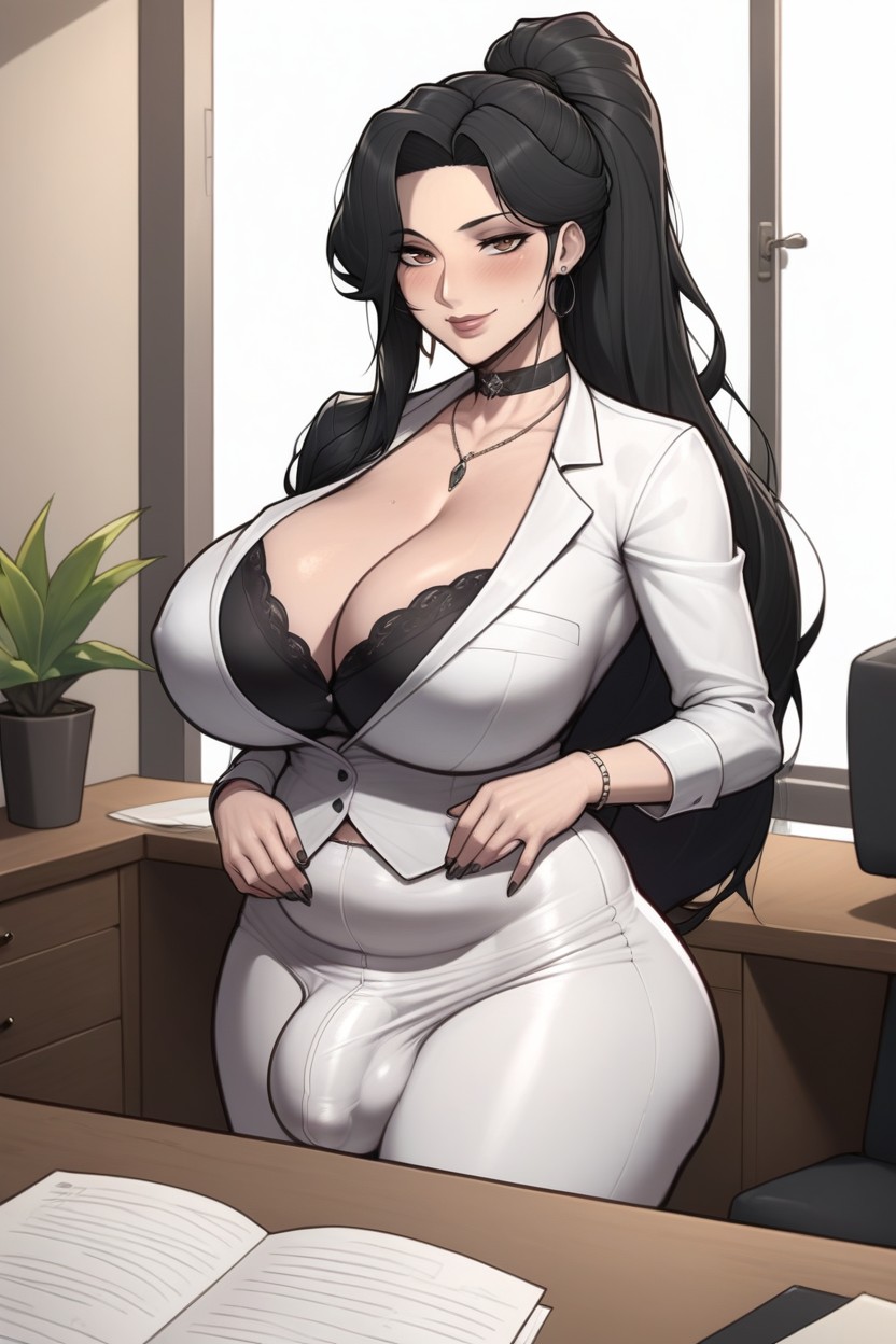 Hime Blunt Bangs, Mrpotatoparty Art Style, Thick Girthy Bulge Shemale AI Porn