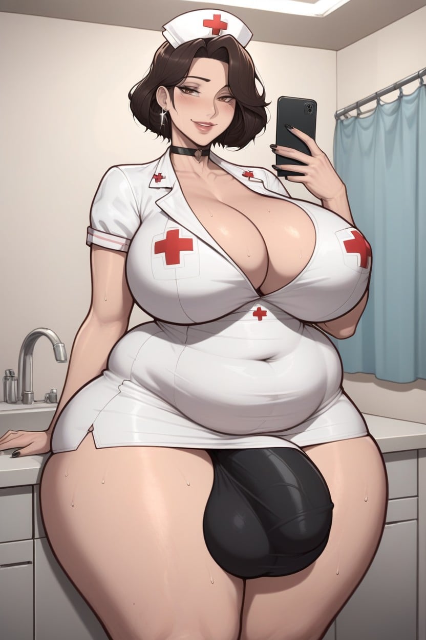 Brunette, Belly Paunch, Bobcut Shemale AI Porn