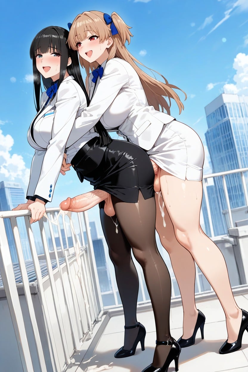 Futanari, Natural Breasts, Green Moist Eyes Hentai AI Porn