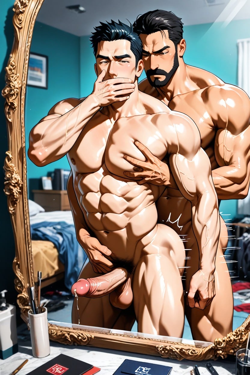 Motion Lines, Naked, Left Hand Over Mouth Porno IA Gay