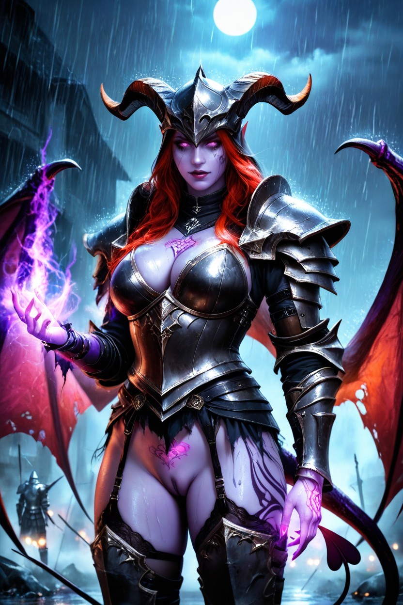 Knight Armor, 25+, Big Demon Purple Wings AI Porn