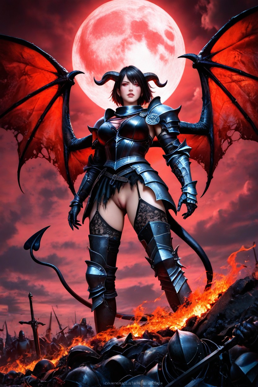 Dark Fantasy Art Style, Beautiful Face, Red Sky AI Porn