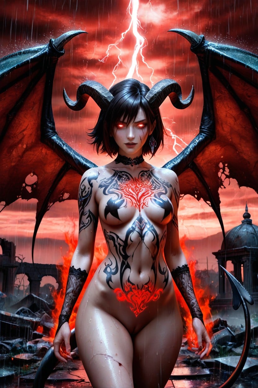 Magical Red Flames, 25+, Fully Naked AI Porn