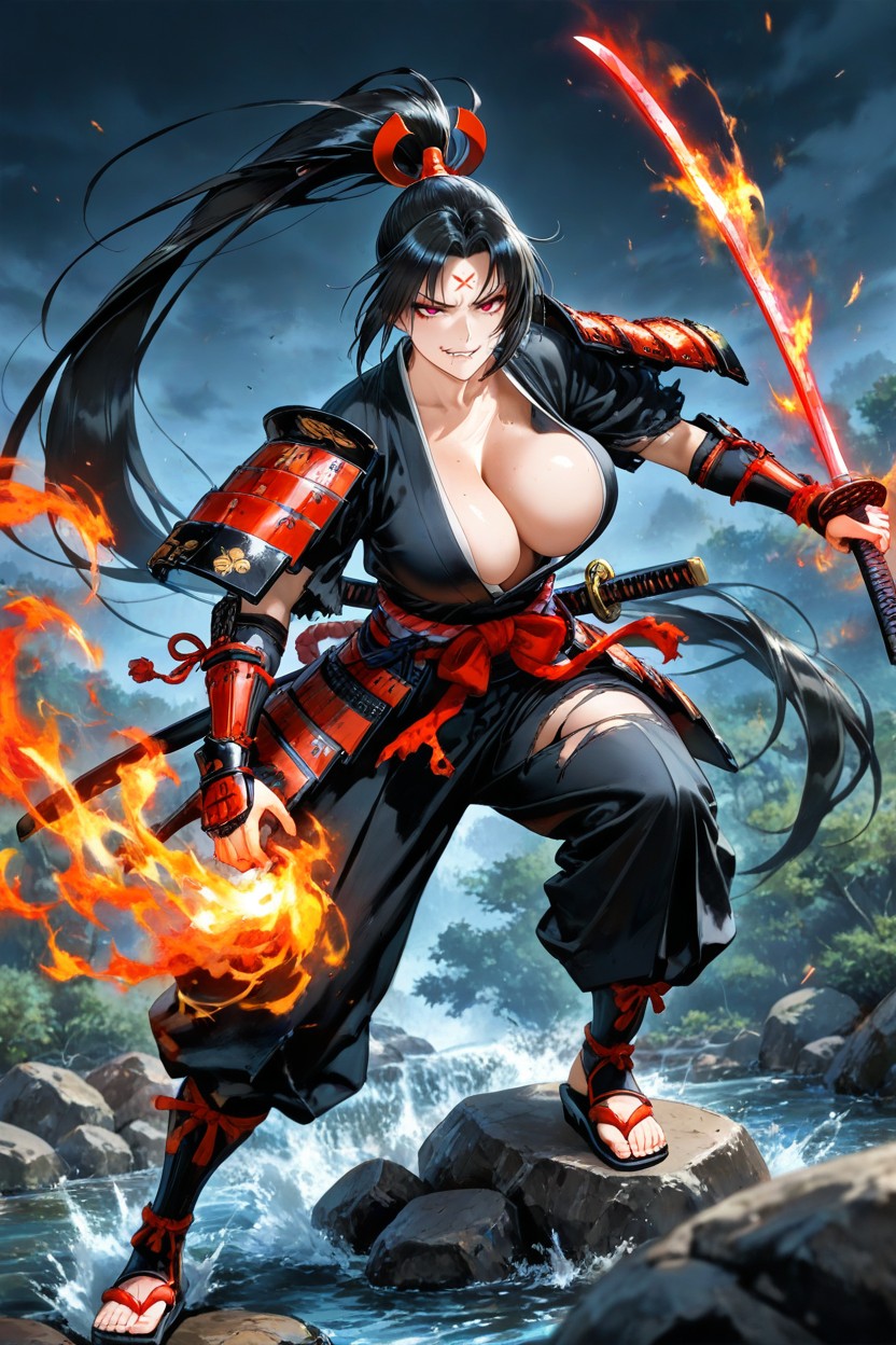 Samurái, Wrapped Breasts, Full Body View Hentai IA