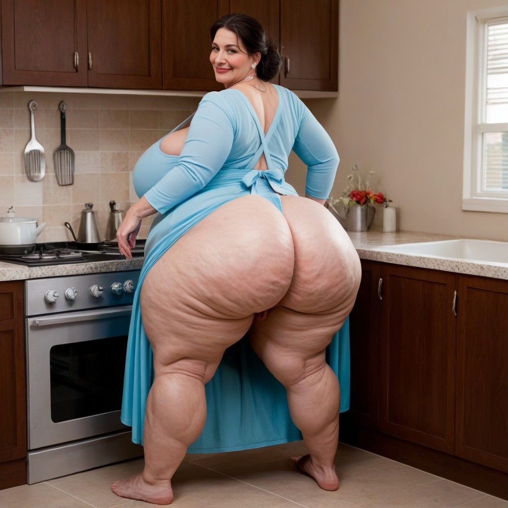 At The Kitchen, Long Dress, Housewife AI Porn