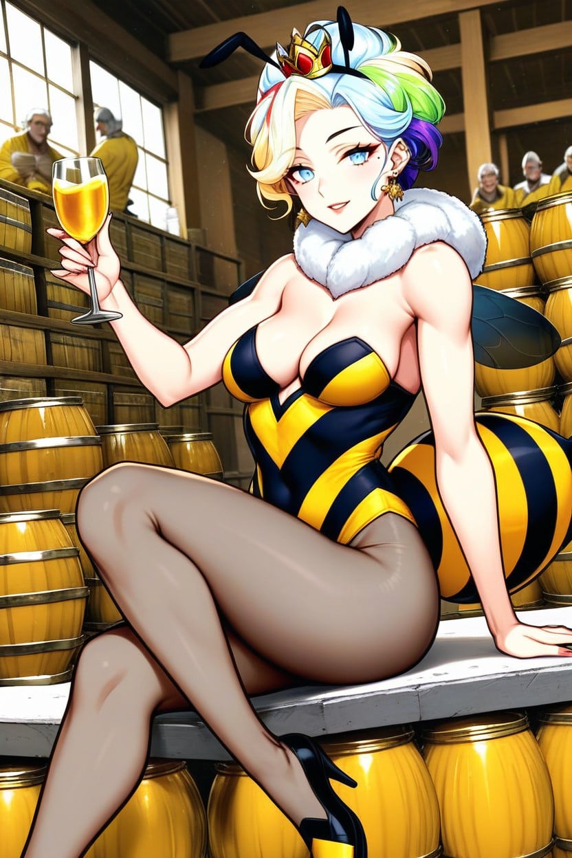 Light Blue Eyes, Multi Colored Hair, Japanese Woman AI Porn