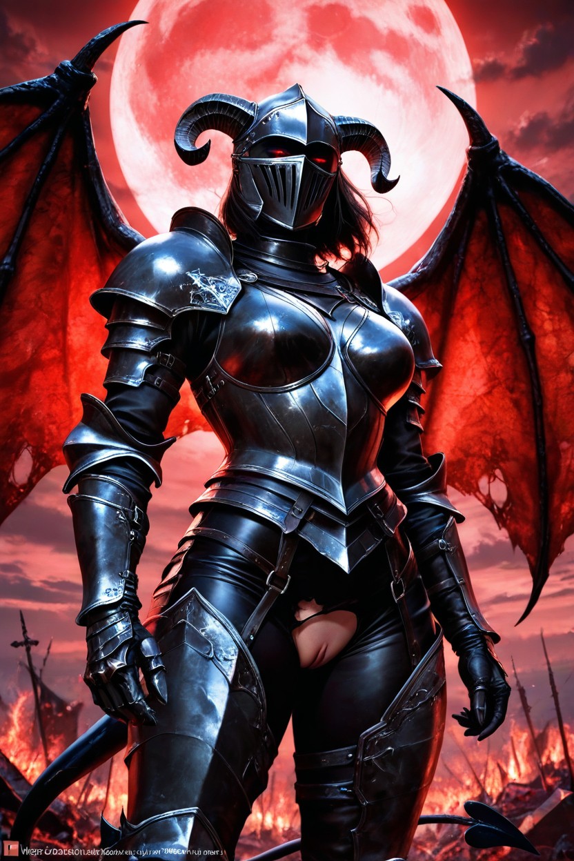 Demon Horns, Full Plate Armor, Demon Tail AI Porn
