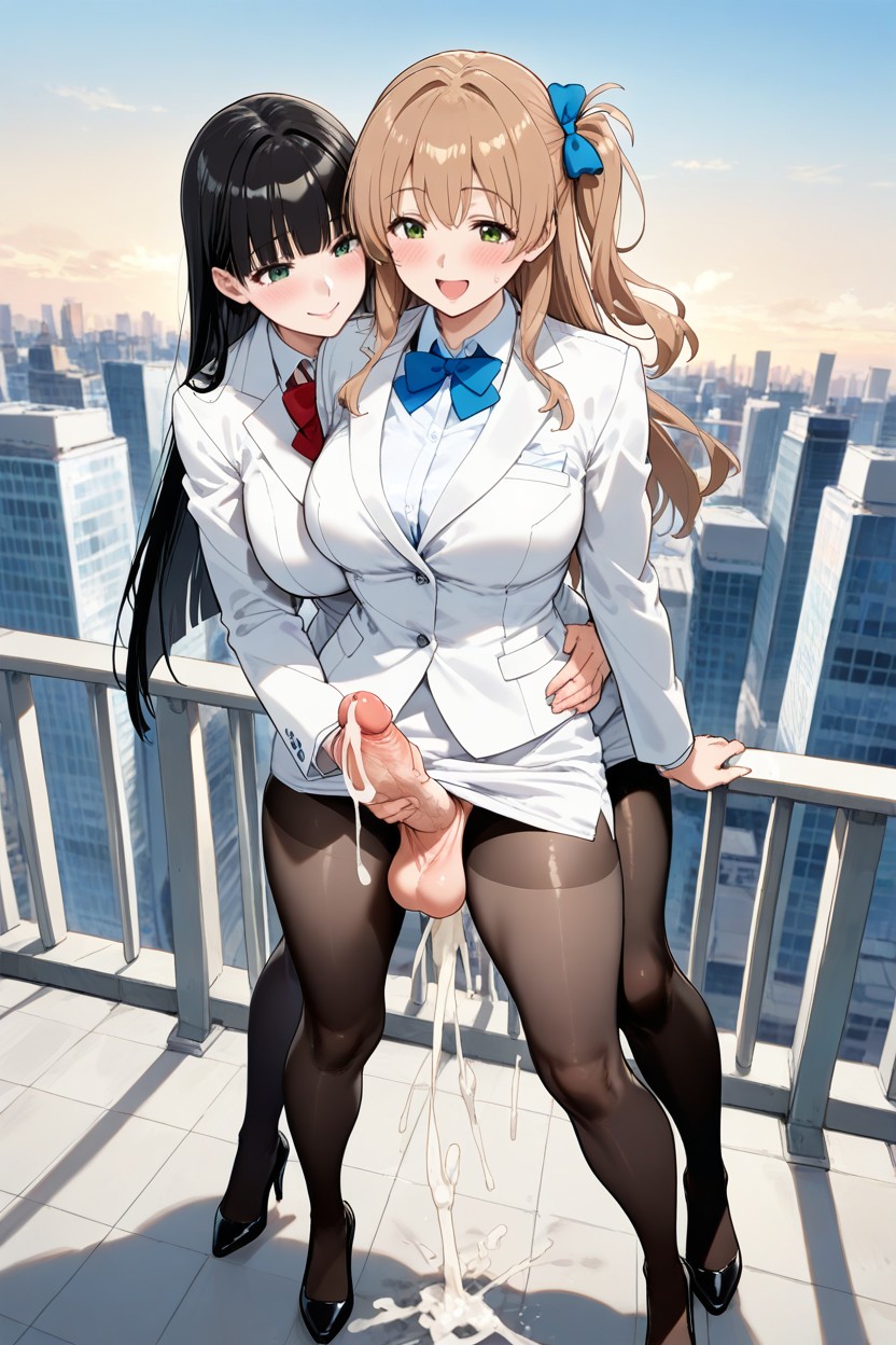 Front View, Smile, Lesbian Hentai AI Porn