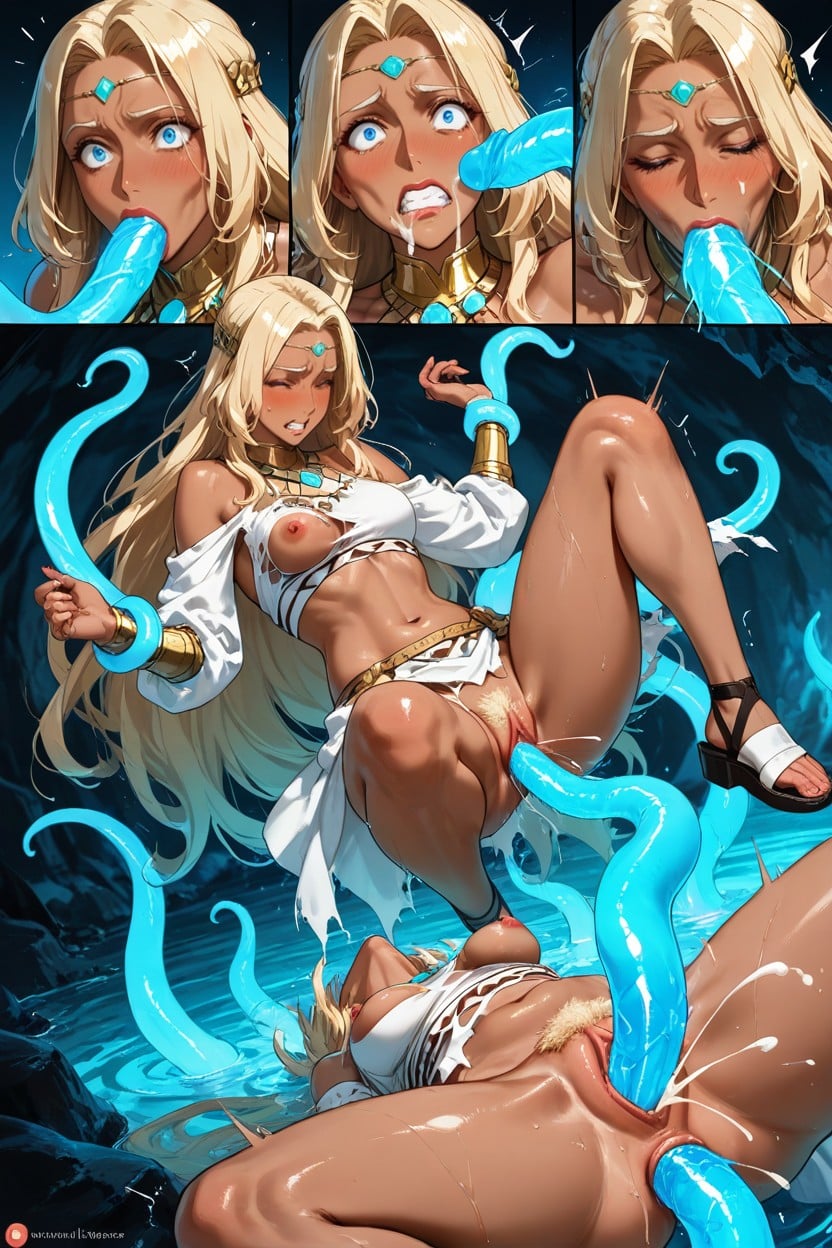 Dark Skin, Flood Of Insanely Massive Aqua Water Glowy Tentacles, Hyper-dynamic And Asymmetrical Positions Hentai AI Porn