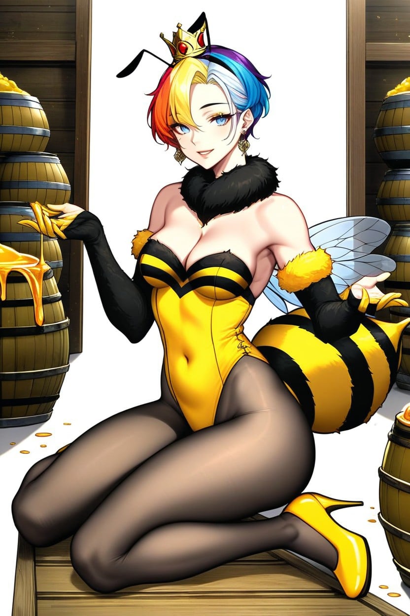 Nothing In Hands, Very Short Hair, Multi Colored Hair AI Porn