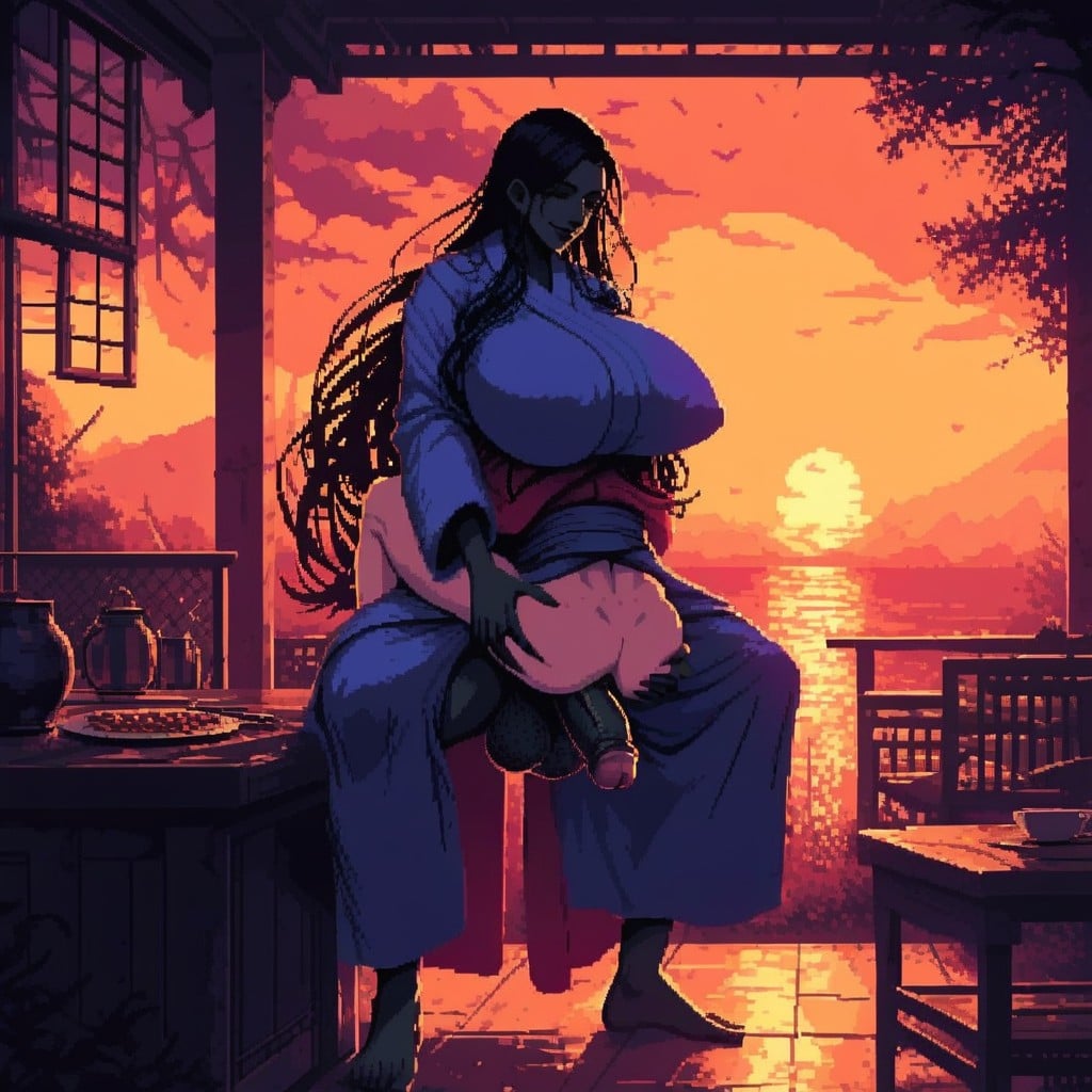 Futanari Is Chubby, Futanari With Gigantic Saggy Breasts, Pubic Hair AI Porn