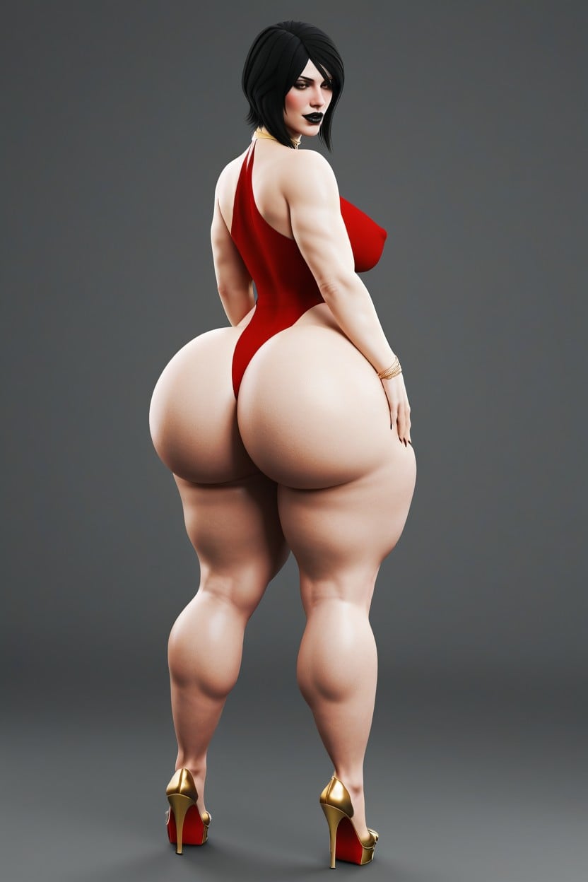 Golden Hoop Earings, Thick Ass, Front View AI Porn