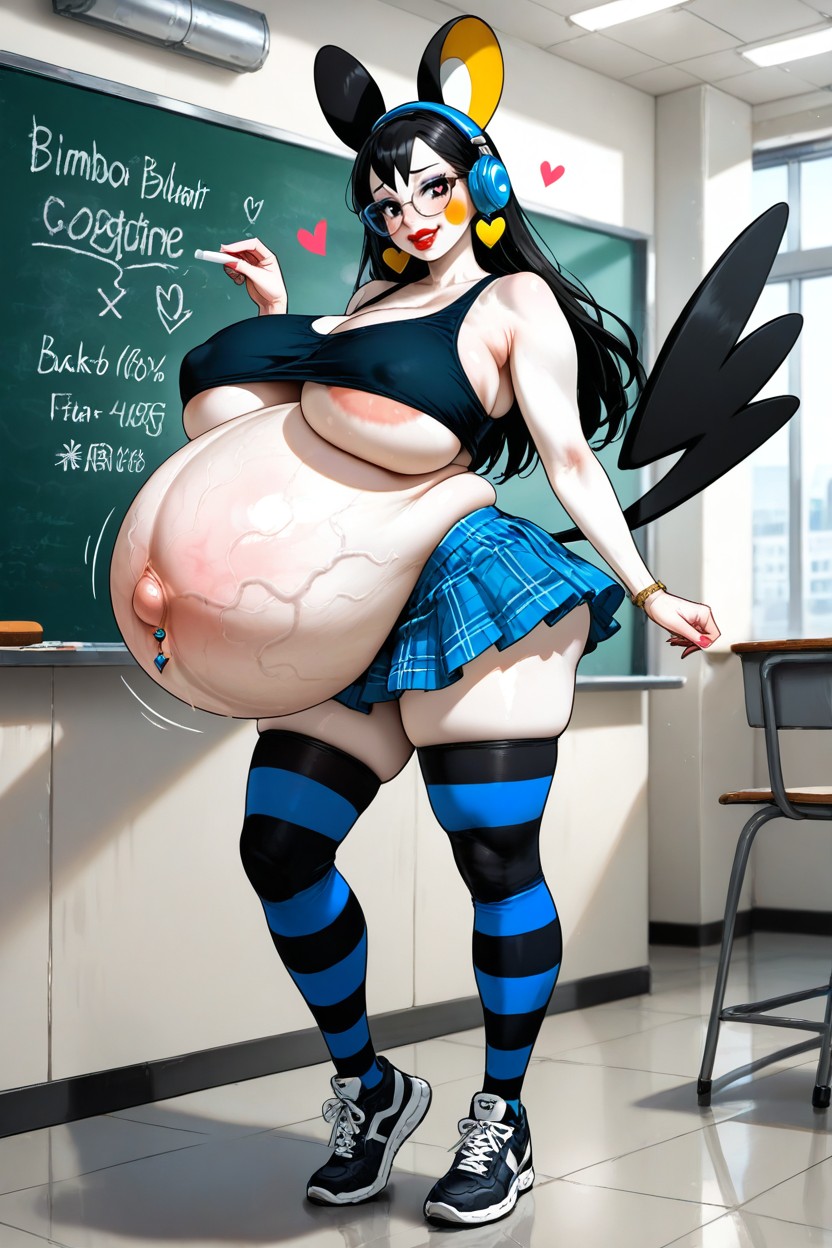 Underboob, Puffed Cheeks, Perfect Massive Rounded Belly Hentai AI Porn