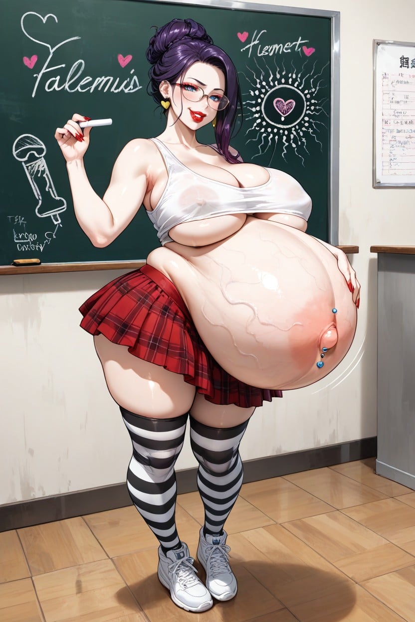 Headphones, Very Detailed Face, Massive Hyper Pregnant Belly Hentai AI Porn