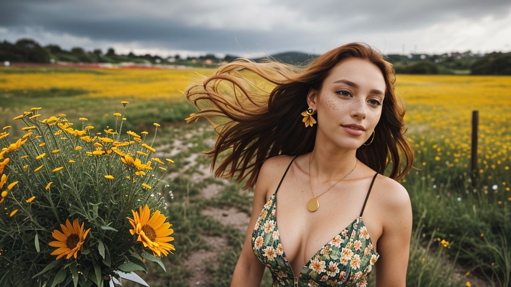 Beautyful Smile, High Angle View, Meadow AI Porn