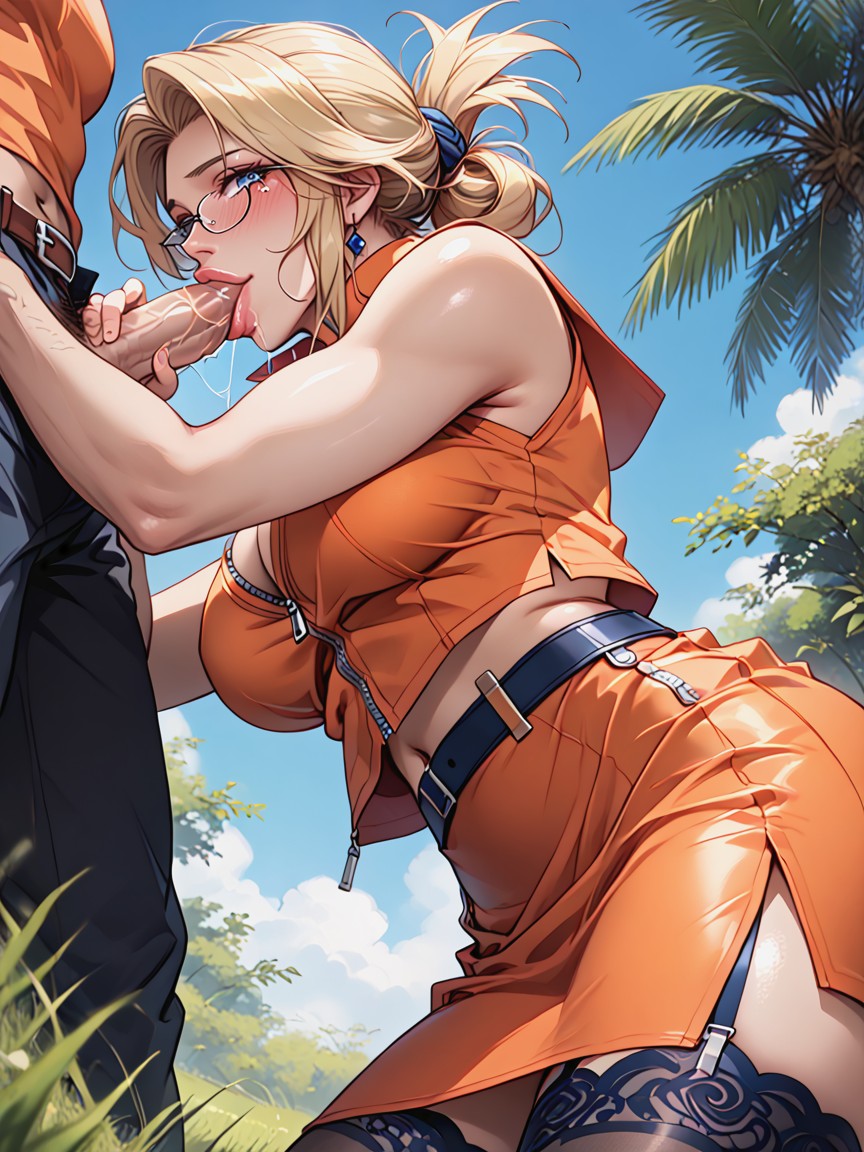 Detailed Pussy, Bare Zip Up Orange Shirt, Sad Hentai AI Porn