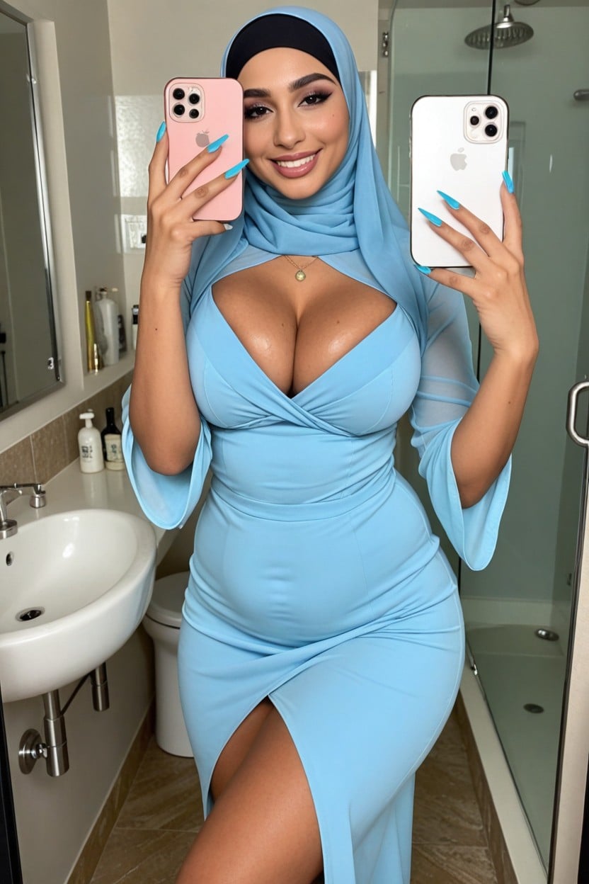Hijab, Black Eyeshadow, Massive Cock Bulge Shemale AI Porn