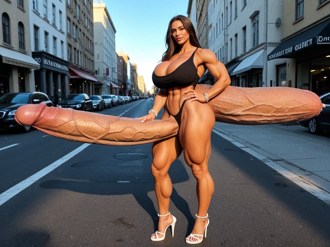 Penis Fills Up Entire Street, Futa With An Extremely Large Erect Cock Being Fucked By A Man, Giantess Shemale AI Porn