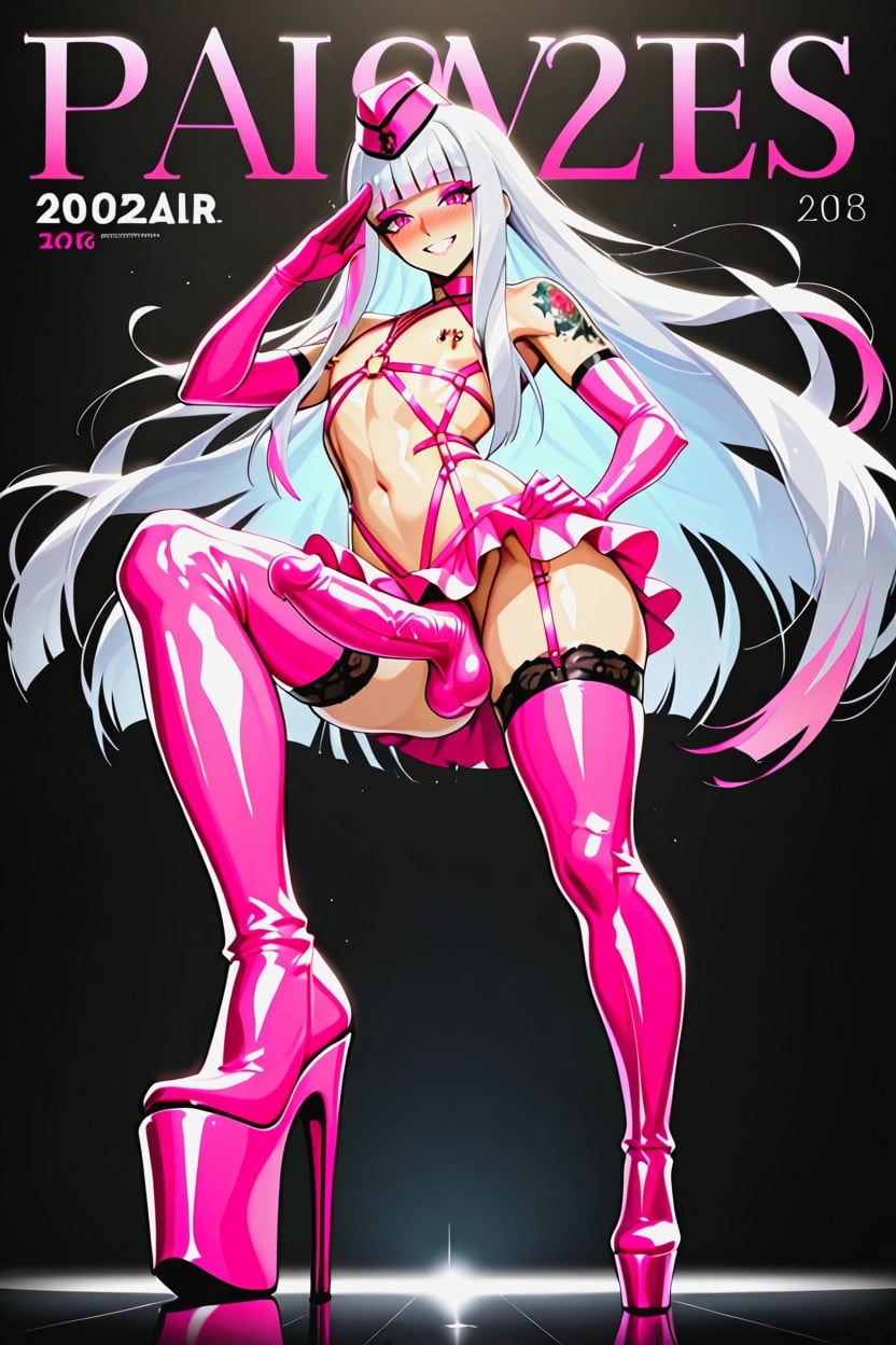 Fashion Magazine Cover, Smooth Stomach, Legs Apart Shemale AI Porn