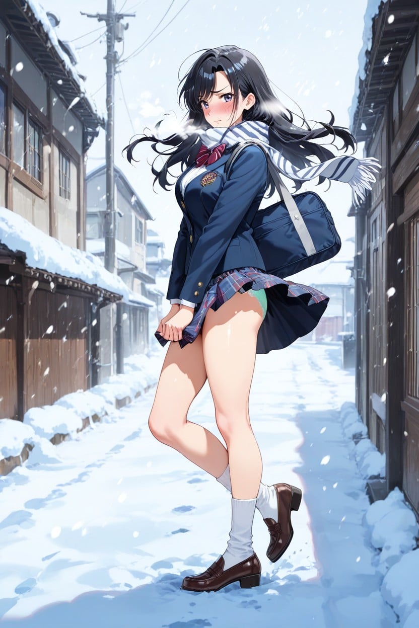 Frilly Ribbon, Snow Town, Wind In Hair Hentai AI Porn