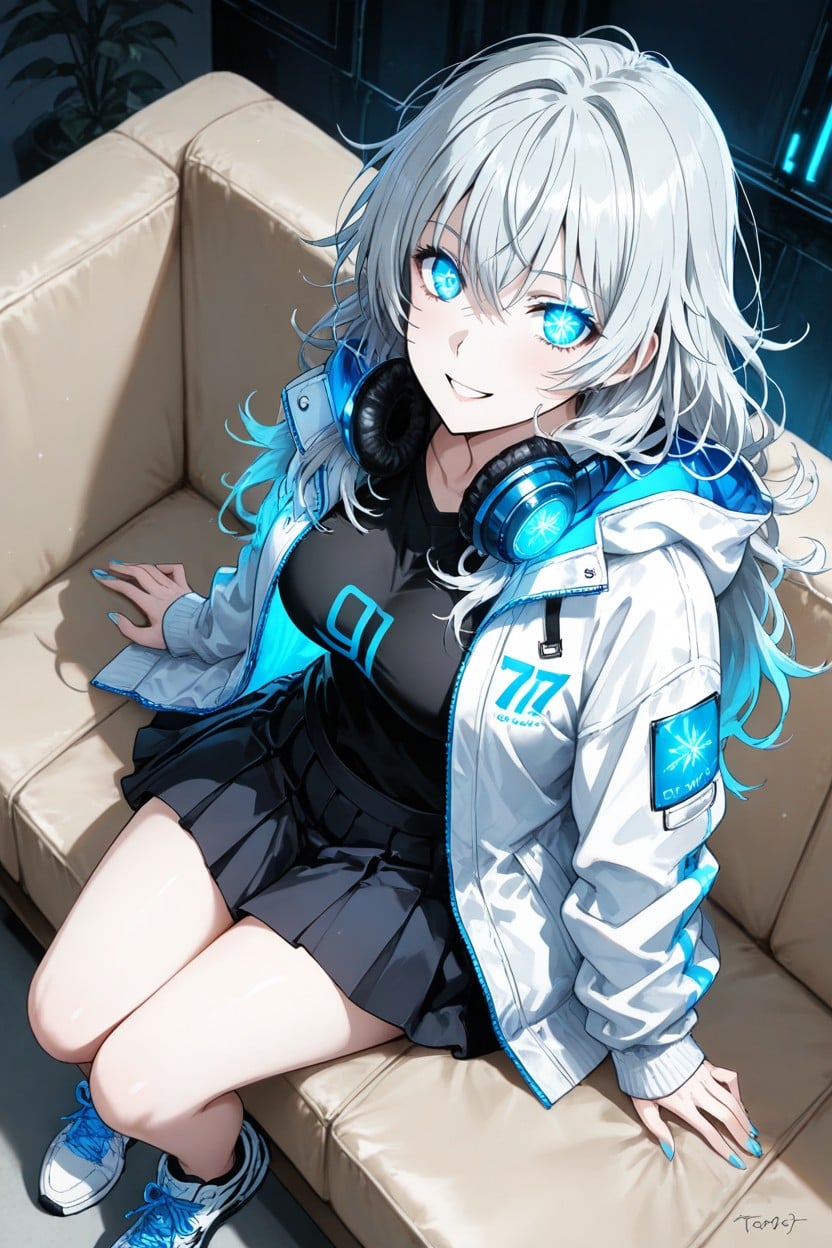Score__up, Looking Up At Viewer, Techwear Jacket Hentai AI Porn