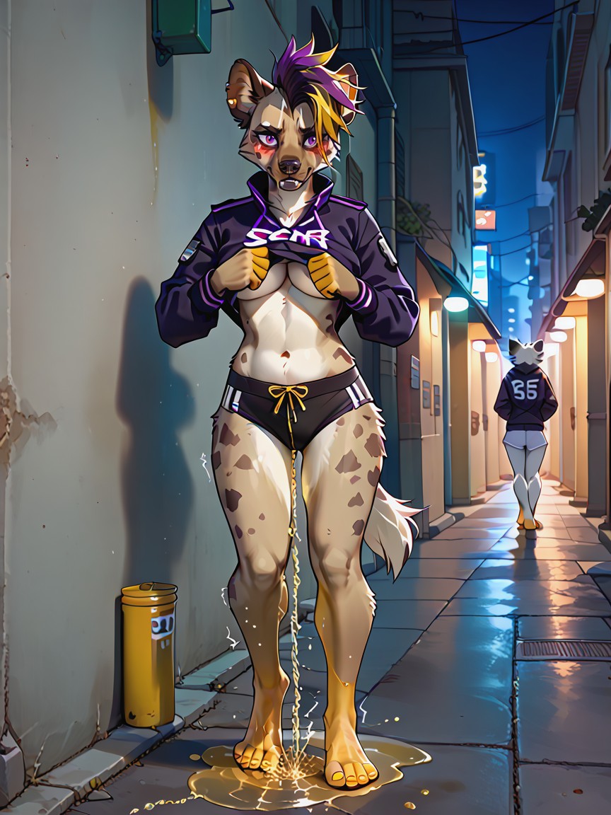 Shaking, Night, Cyberpunk City Furry AI Porn