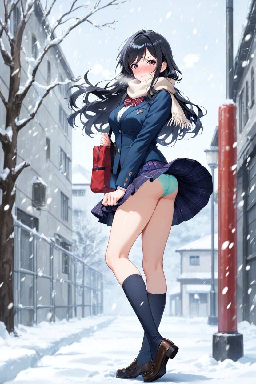 Navy Jacket, Embarrassed, Wind Blows Hentai AI Porn