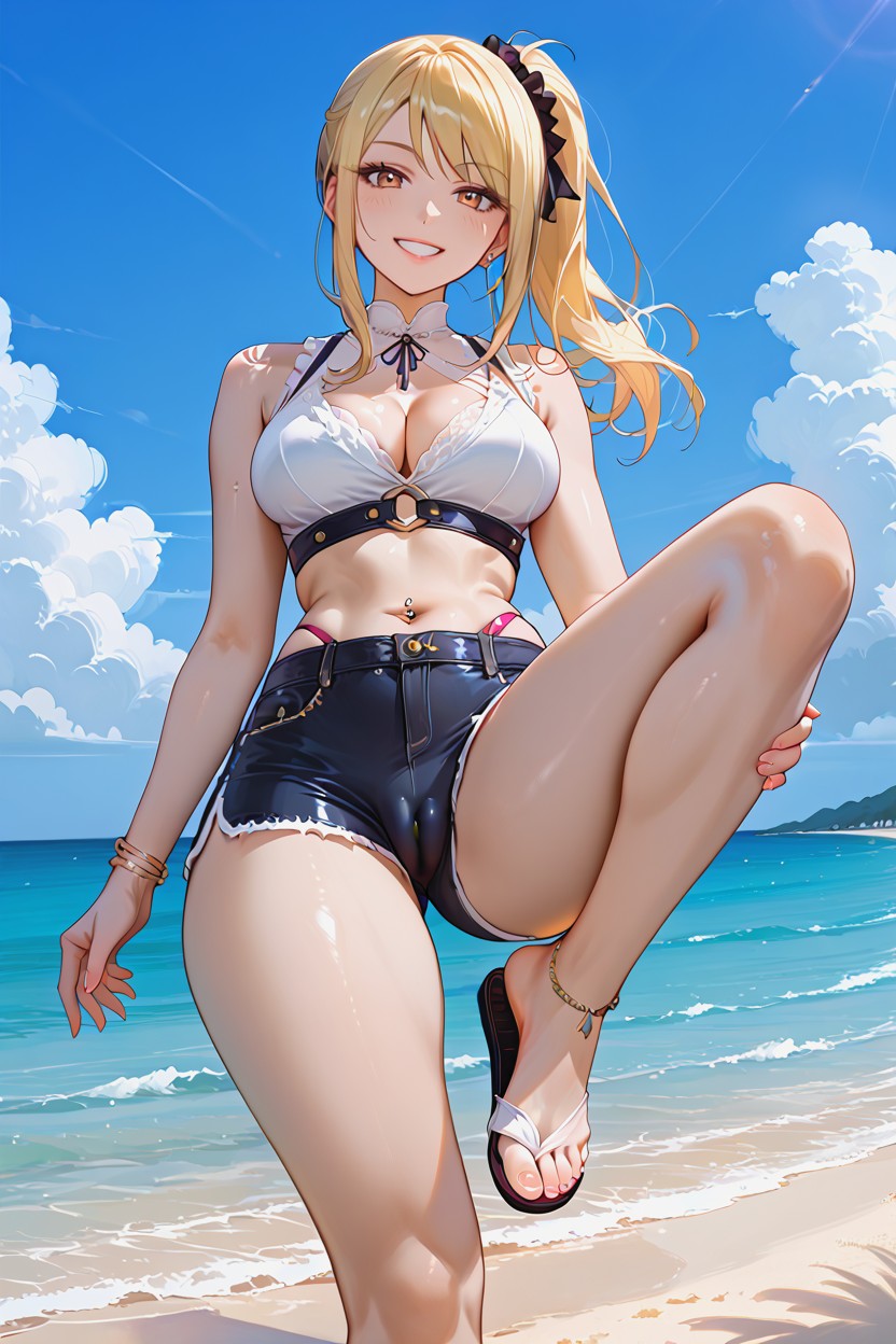 One Arm On Thigh, Side-swept Bangs, Woman Hentai AI Porn