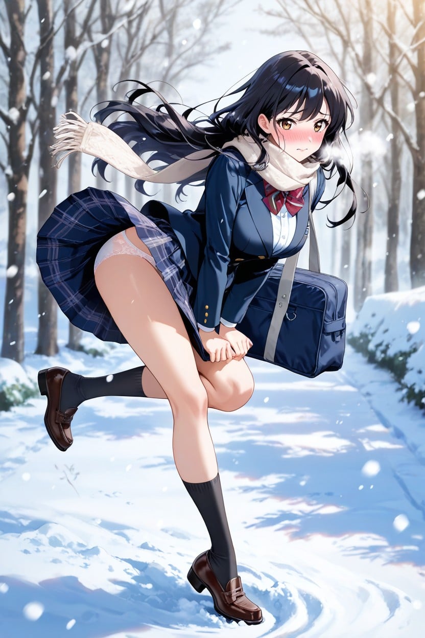 Navy Checked Skirt, Puretty, Wind Lift Porno IA Hentai