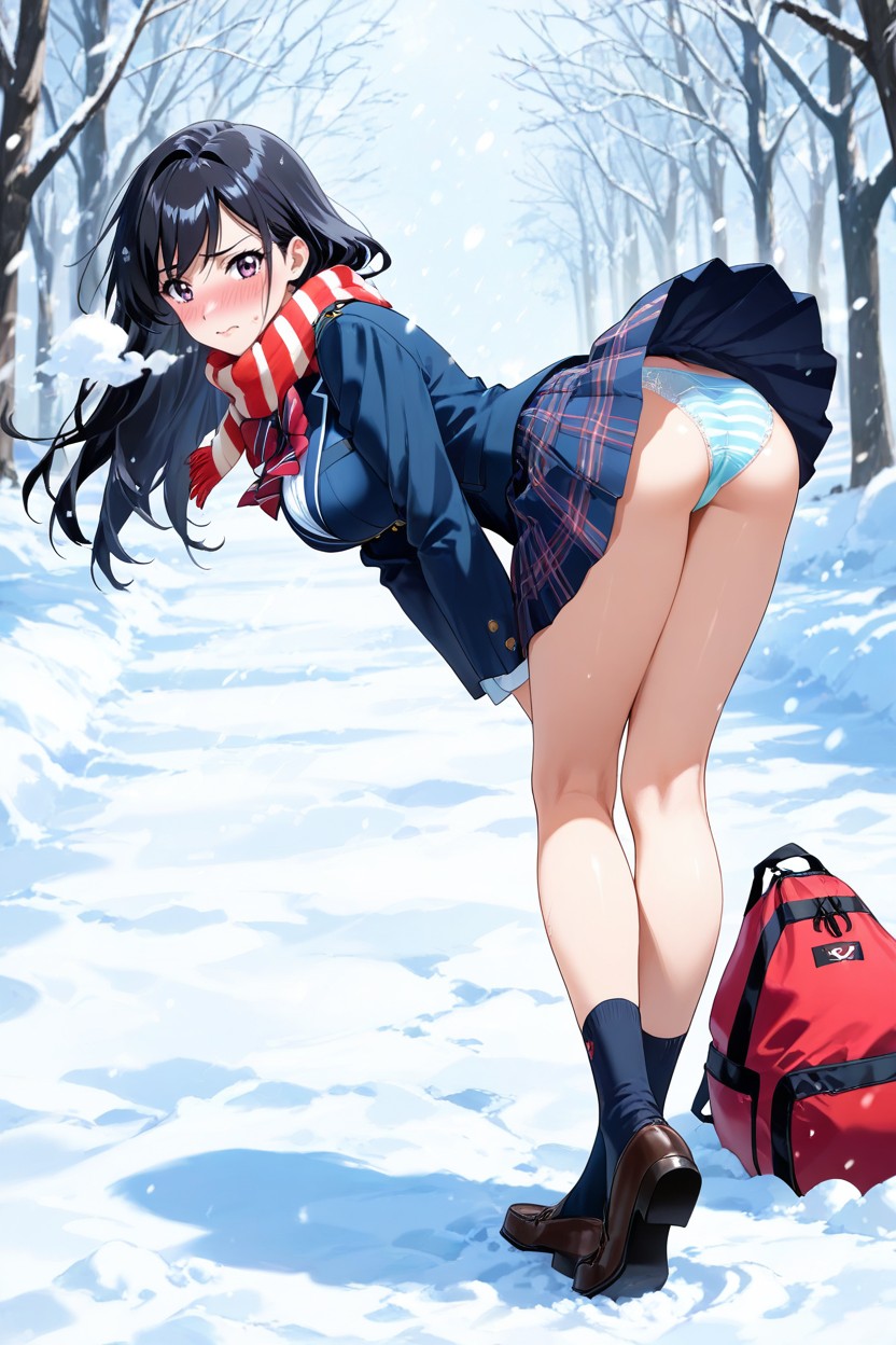 Navy Checked Skirt, High Resolution, Skirt Tug Hentai AI Porn
