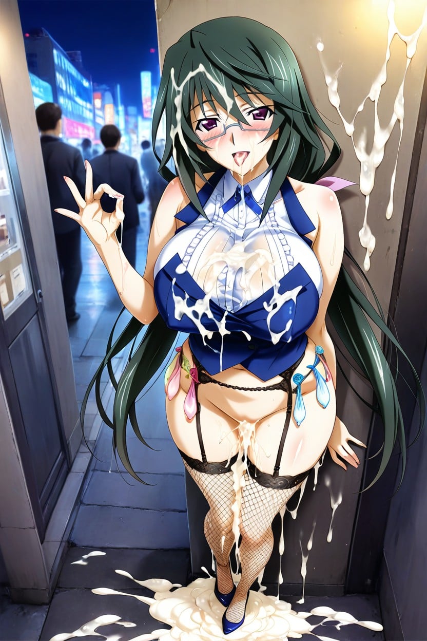She Is Alone Posing For Viewer, Cum Covered Breasts, Official Art Style Hentai AI Porn