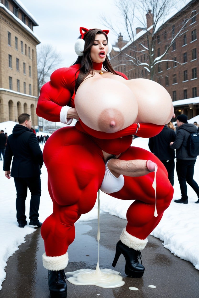 Gigantic Scalene, Red Christmas Costume, Huge Muscles Shemale AI Porn
