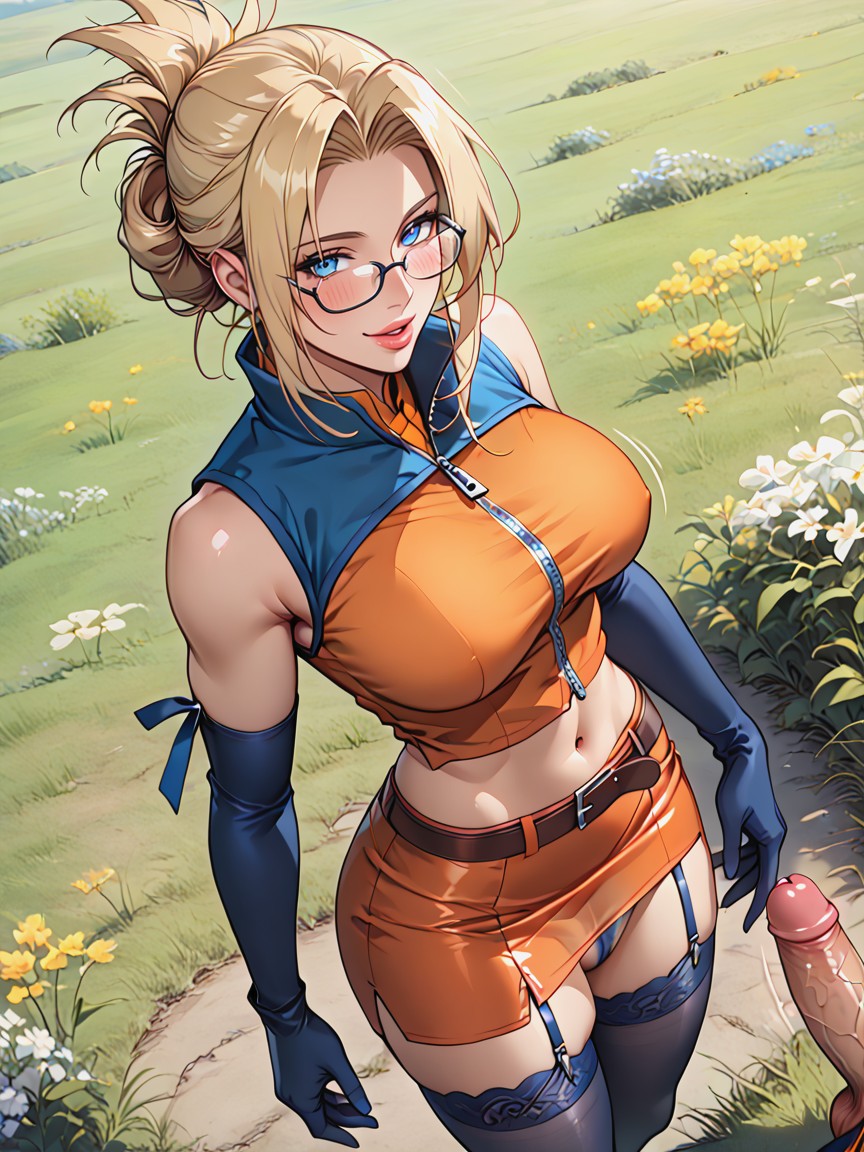 Black Boots, Thighs Exposed, Dark Blue Stocking Hentai AI Porn