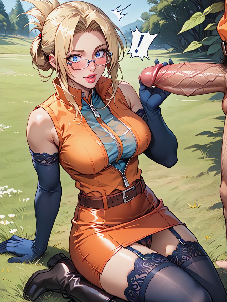 Kneeling, Juicy Lips, Blue Eyes Hentai AI Porn