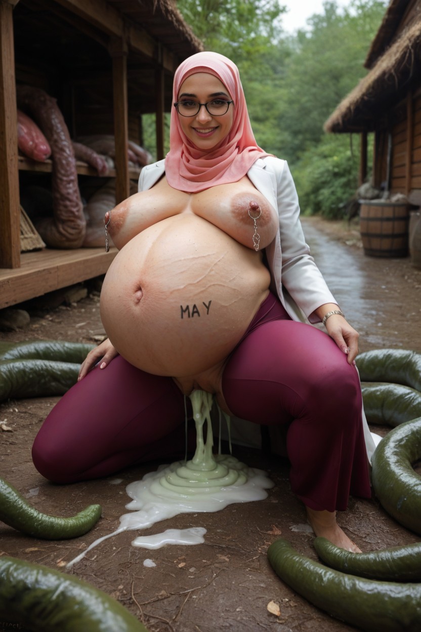 Hijab Jav, Haevy Bulging Pregnant Belly, Reír Porno IA
